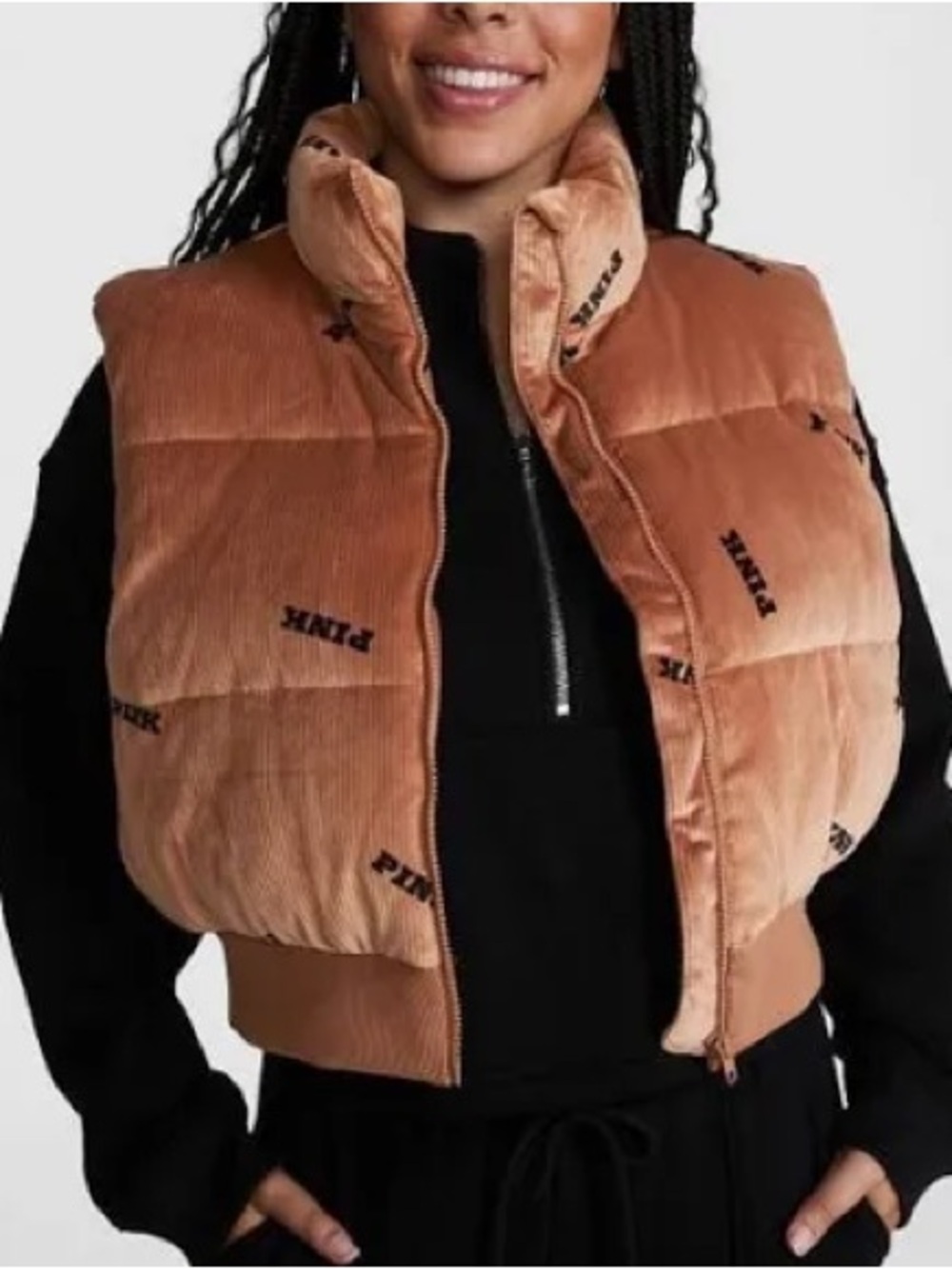 Victoria's Secret PINK Tan Corduroy Cropped Puffer Vest